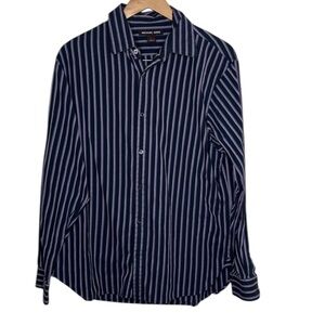 Michael Kors Navy Purple Striped Button Up Dress Shirt Men Size L